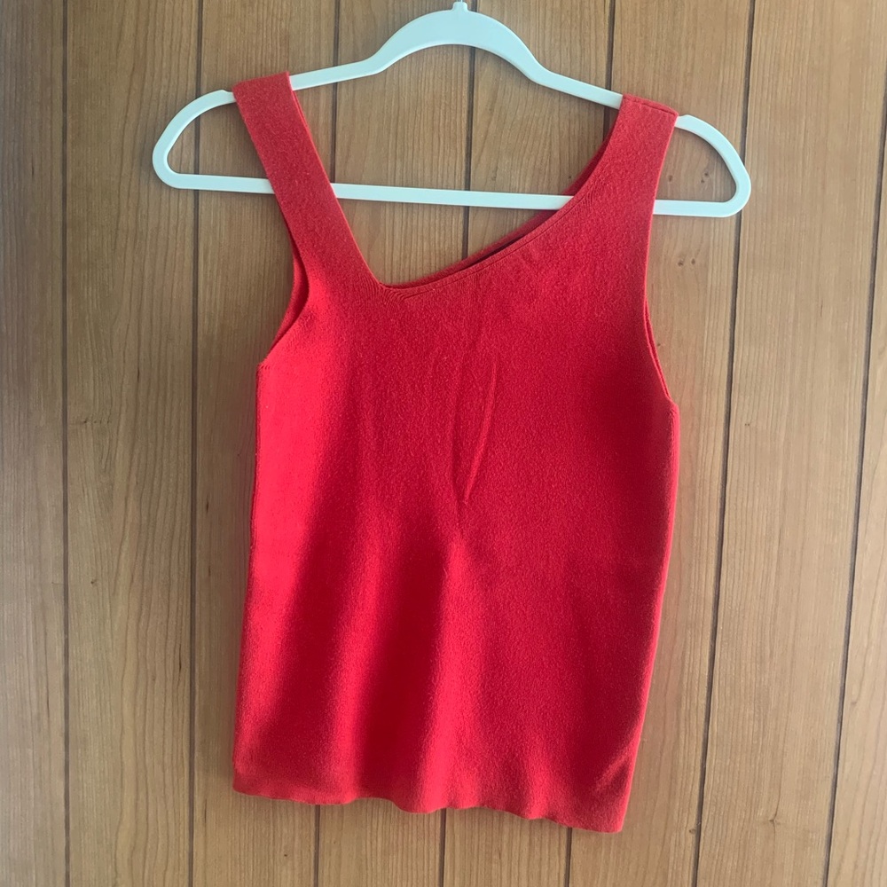 Asymmetric red cotton knit sweater vest top
